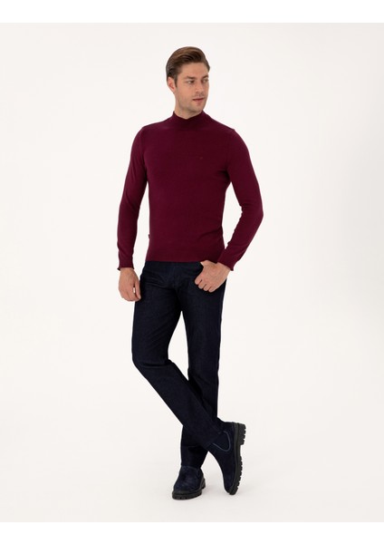 Erkek Bordo Slim Fit Yarım Balıkçı Yaka Basic Triko Kazak 50314176-VR014 fırsatları