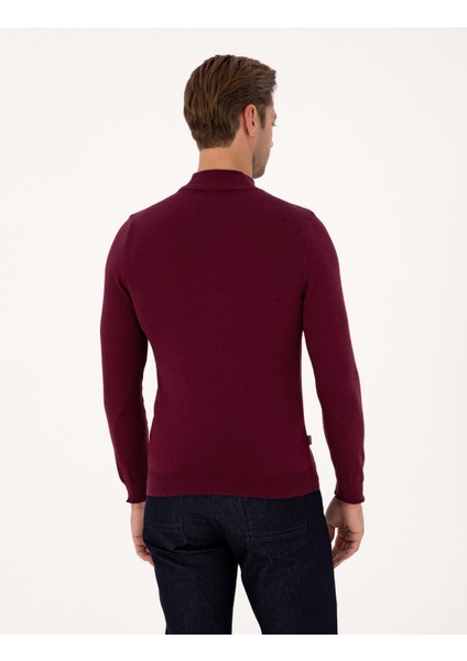 Erkek Bordo Slim Fit Yarım Balıkçı Yaka Basic Triko Kazak 50314176-VR014 indirimleri