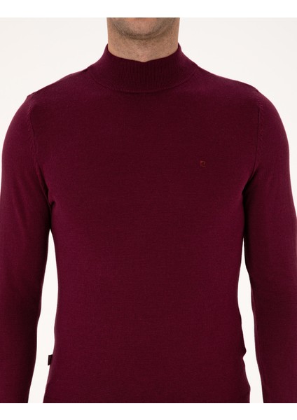Erkek Bordo Slim Fit Yarım Balıkçı Yaka Basic Triko Kazak 50314176-VR014