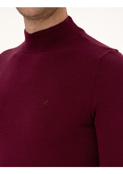Erkek Bordo Slim Fit Yarım Balıkçı Yaka Basic Triko Kazak 50314176-VR014