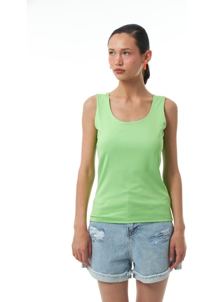 Kalın Askılı Basic Bluz Neon Yeşil