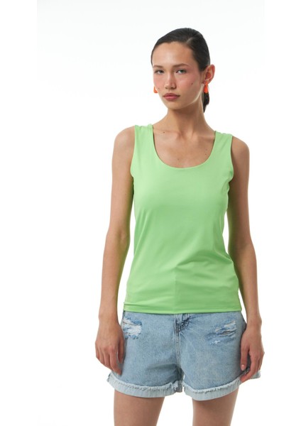 Kalın Askılı Basic Bluz Neon Yeşil modelleri