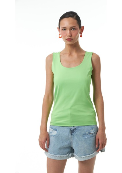 Kalın Askılı Basic Bluz Neon Yeşil