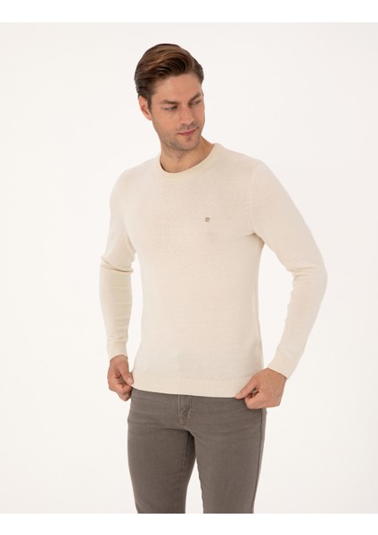 Erkek Bej Slim Fit Bisiklet Yaka Basic Triko Kazak 50314192-VR011 modelleri