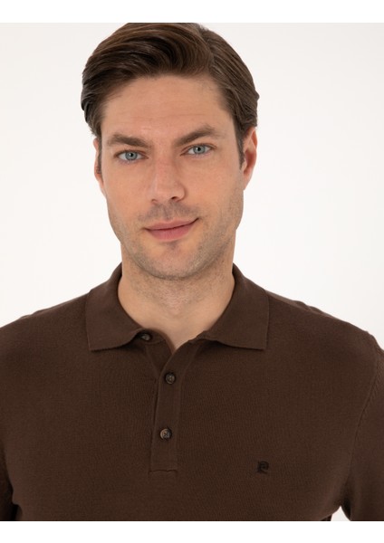 Erkek Kahverengi Slim Fit Polo Yaka Basic Triko Kazak 50314189-VR029 fiyatları