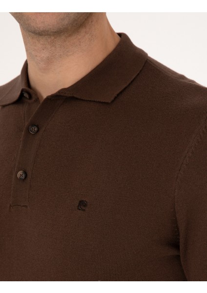 Erkek Kahverengi Slim Fit Polo Yaka Basic Triko Kazak 50314189-VR029