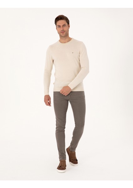 Erkek Bej Slim Fit Bisiklet Yaka Basic Triko Kazak 50314192-VR011 fırsatları
