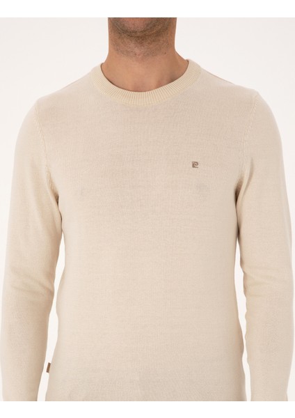 Erkek Bej Slim Fit Bisiklet Yaka Basic Triko Kazak 50314192-VR011