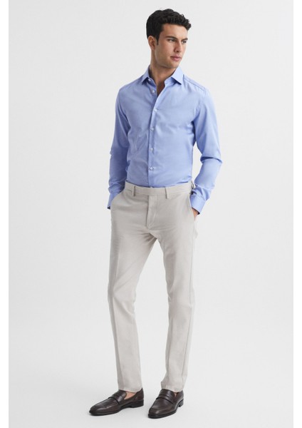 Erkek Mavi %100 Pamuk Saten Non-Iron Ütü Istemeyen Casual Cepsiz Modern Fit Gömlek modelleri