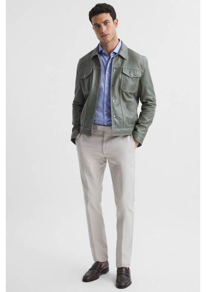 Erkek Mavi %100 Pamuk Saten Non-Iron Ütü Istemeyen Casual Cepsiz Modern Fit Gömlek fırsatları