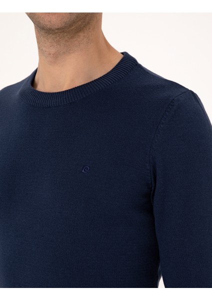Erkek Açık Lacivert Slim Fit Bisiklet Yaka Basic Triko Kazak 50314192-VR059