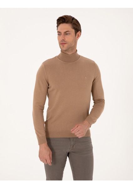 Erkek Camel Slim Fit Balıkçı Yaka Basic Triko Kazak 50314202-VR015 modelleri