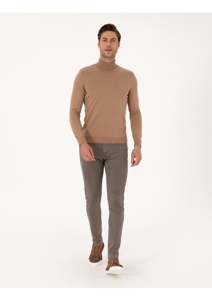 Erkek Camel Slim Fit Balıkçı Yaka Basic Triko Kazak 50314202-VR015 fırsatları