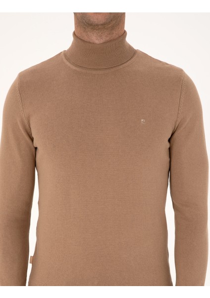 Erkek Camel Slim Fit Balıkçı Yaka Basic Triko Kazak 50314202-VR015