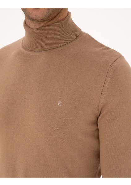 Erkek Camel Slim Fit Balıkçı Yaka Basic Triko Kazak 50314202-VR015