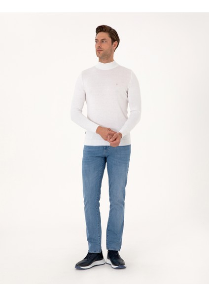 Erkek Ekru Slim Fit Yarım Balıkçı Yaka Basic Triko Kazak 50314176-VR019 fırsatları