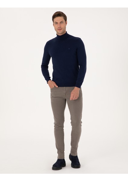 Erkek Açık Lacivert Slim Fit Balıkçı Yaka Basic Triko Kazak 50314202-VR059 fırsatları