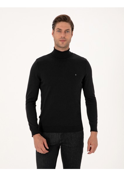 Erkek Siyah Slim Fit Balıkçı Yaka Basic Triko Kazak 50314202-VR046