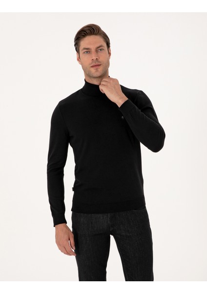 Erkek Siyah Slim Fit Balıkçı Yaka Basic Triko Kazak 50314202-VR046 modelleri