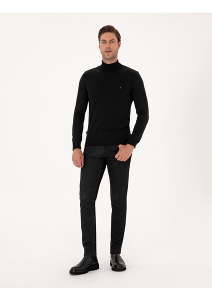 Erkek Siyah Slim Fit Balıkçı Yaka Basic Triko Kazak 50314202-VR046 fırsatları