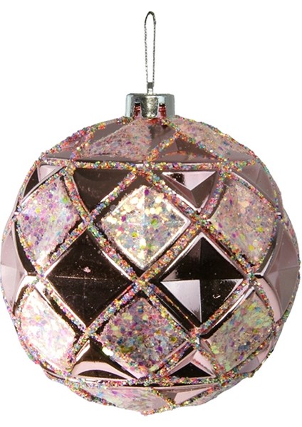 Yılbaşı Süsü Karo Desenli Top Pembe 15 cm