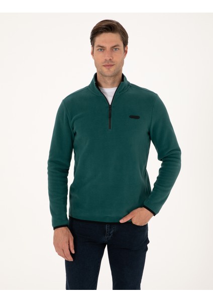 Erkek Zümrüt Regular Fit Yarım Fermuarlı Polar Sweatshirt 50314056-VR055