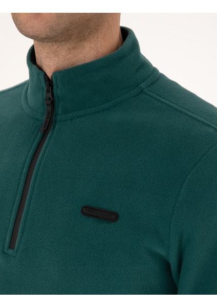 Erkek Zümrüt Regular Fit Yarım Fermuarlı Polar Sweatshirt 50314056-VR055