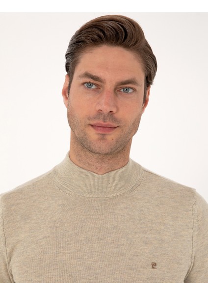 Erkek Kum Melanj Slim Fit Yarım Balıkçı Yaka Basic Triko Kazak 50314176-VR123 fiyatları