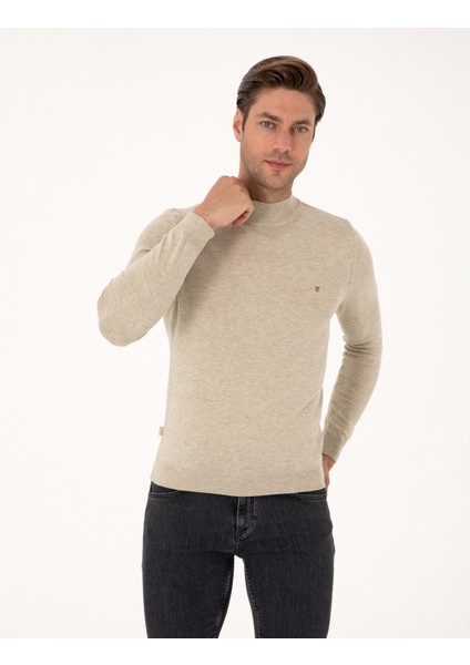 Erkek Kum Melanj Slim Fit Yarım Balıkçı Yaka Basic Triko Kazak 50314176-VR123 modelleri