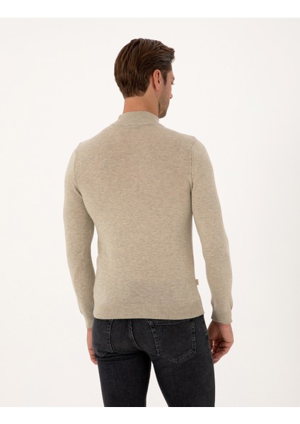 Erkek Kum Melanj Slim Fit Yarım Balıkçı Yaka Basic Triko Kazak 50314176-VR123 indirimleri