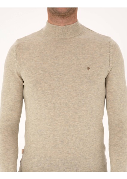 Erkek Kum Melanj Slim Fit Yarım Balıkçı Yaka Basic Triko Kazak 50314176-VR123