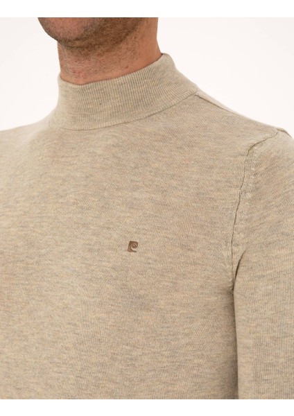 Erkek Kum Melanj Slim Fit Yarım Balıkçı Yaka Basic Triko Kazak 50314176-VR123