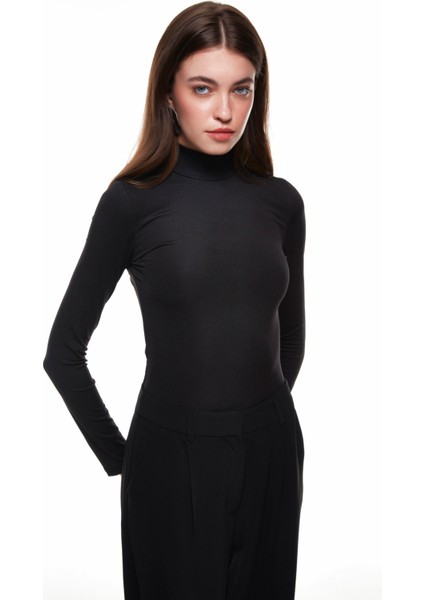 Balıkçı Yaka Bodysuit Siyah
