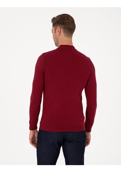 Erkek Vişne Slim Fit Çeyrek Yaka Basic Triko Kazak 50314188-VR223 indirimleri