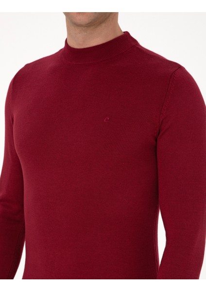 Erkek Vişne Slim Fit Çeyrek Yaka Basic Triko Kazak 50314188-VR223