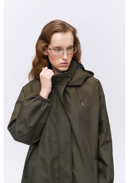 Oversize Kapüşonlu Trençkot Haki fiyatları