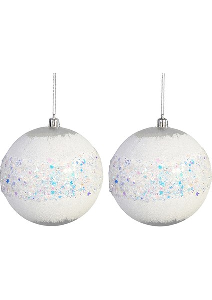 Yılbaşı Süsü Kar Efektli Renkli Pullu Top Beyaz 10 cm