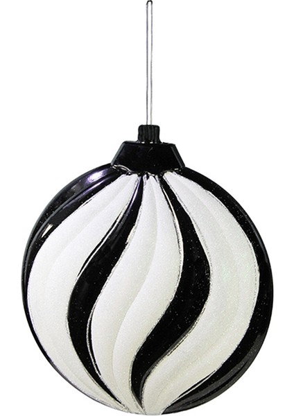 Yılbaşı Süsü Dalgalı Şeritli Top Siyah Beyaz 40 cm