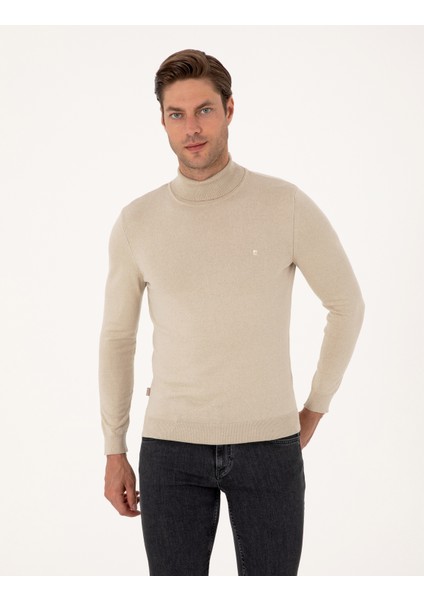 Erkek Kum Melanj Slim Fit Balıkçı Yaka Basic Triko Kazak 50314202-VR123