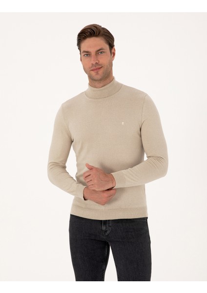 Erkek Kum Melanj Slim Fit Balıkçı Yaka Basic Triko Kazak 50314202-VR123 modelleri