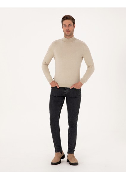 Erkek Kum Melanj Slim Fit Balıkçı Yaka Basic Triko Kazak 50314202-VR123 fırsatları