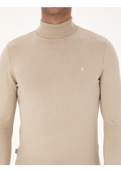 Erkek Kum Melanj Slim Fit Balıkçı Yaka Basic Triko Kazak 50314202-VR123