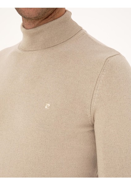 Erkek Kum Melanj Slim Fit Balıkçı Yaka Basic Triko Kazak 50314202-VR123