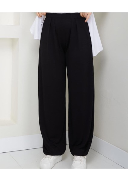 Özgü Giyim Butik Bn Tensel Arka Paça Yırtmaç Detaylı Siyah Şalvar Pantolon
