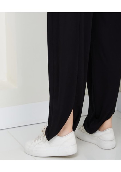 Özgü Giyim Butik Bn Tensel Arka Paça Yırtmaç Detaylı Siyah Şalvar Pantolon modelleri