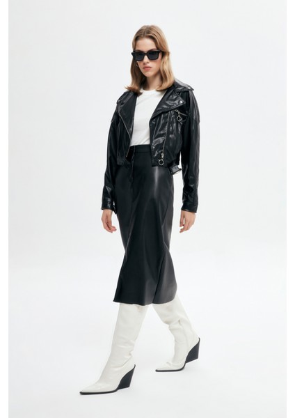 Biker Cepli Deri Ceket Siyah modelleri