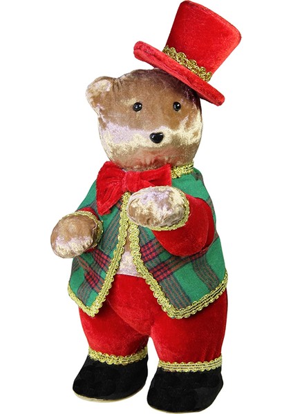 Yılbaşı Süsü Şapkalı Kadife Ayı Kırmızı Yeşil 35 cm