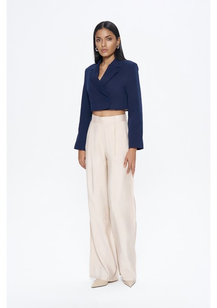 Kruvaze Crop Blazer Ceket Lacivert fırsatları