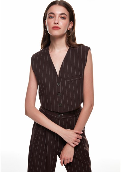 Çizgi Detaylı Yelek Ceket Kahverengi fırsatları