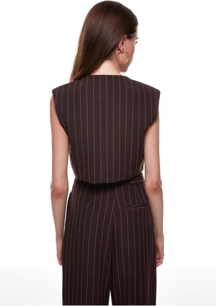 Çizgi Detaylı Yelek Ceket Kahverengi indirimleri